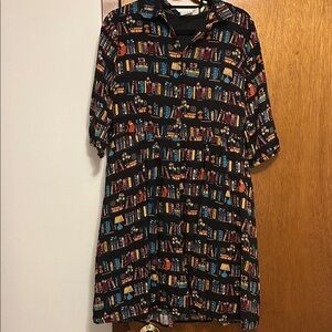 Joanie brand cat and book pattern dress